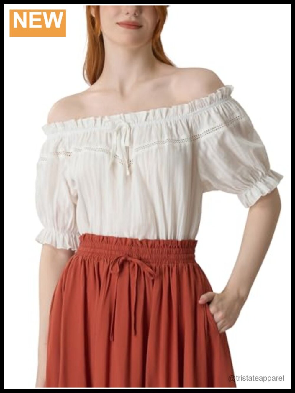 Women's 100% Cotton Off Shoulder Peasant Blouse Renaissance Top Bell Sleeve